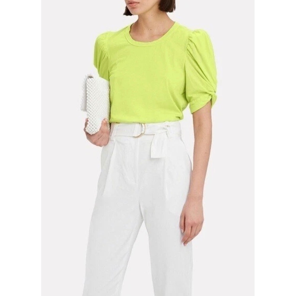 ALC Neon Lime Green Puff Sleeve Knot Detail Cotton T-Shirt XS
